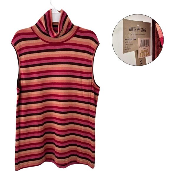 White Stag Maple Stripe Sleeveless Turtleneck Top | Size Large 12/14 - Picture 1 of 3